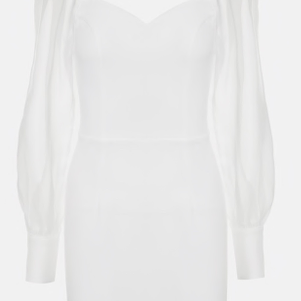 Lichi organza sleeve white midi dress